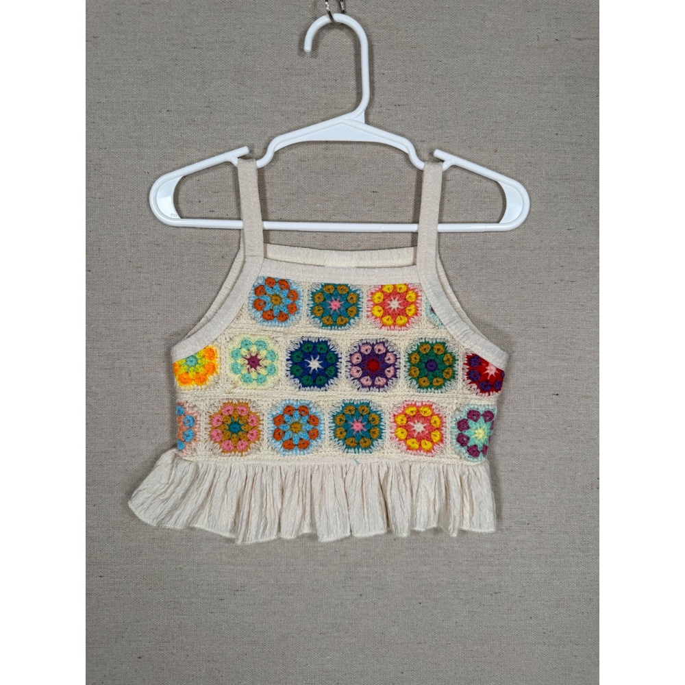 Kids Crochet Granny Square Peplum Tank Top Cream Multi 18-24M